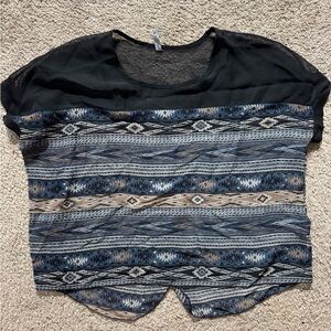 Sheer oversized aztec print blouse